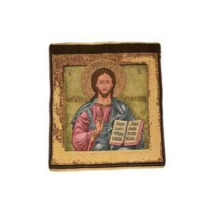 Italian Woven Christ Pantocrator Tapestry Religious Wall Art 14x16 Russian Icon